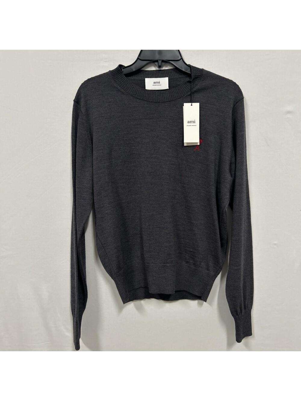 $410 AMI Paris Black Ami De Coeur Wool Crewneck Sweater NWT | S| Black